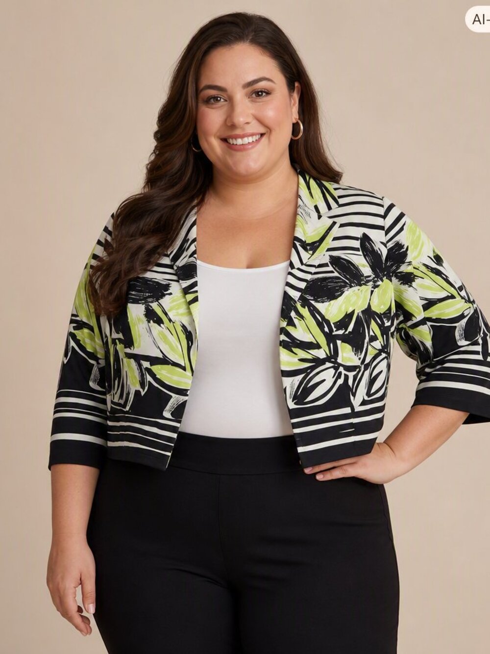 Danny & Nicole Cropped Graphic Floral Blazer Jacket